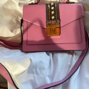 Aldo Pink Crossbody Bag with Pearl and Gold Accents